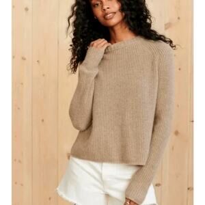 Jenni Kayne S Iconic 100% Cashmere Fisherman Sweater Cropped Undyed Stone Tan